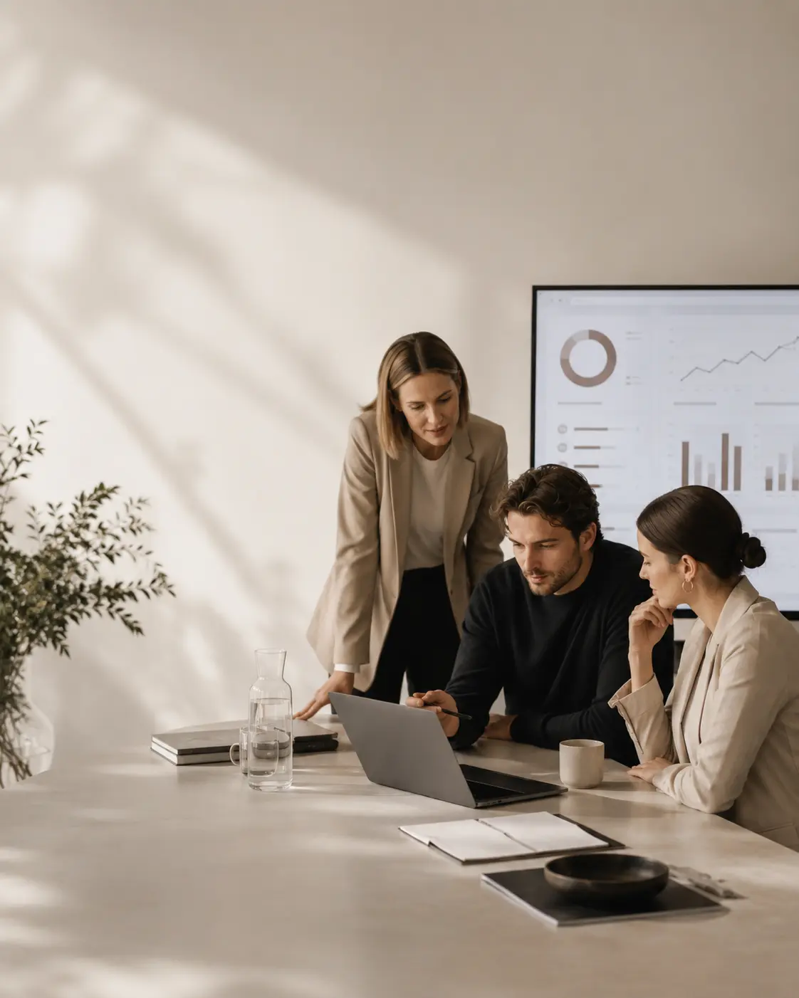 Data dashboards and analytics on a monitor.